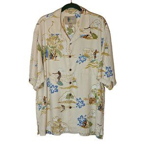 Robert Pepi Tropical Silk Shirt Mens XL Palms Musical Instruments Surfing Wine